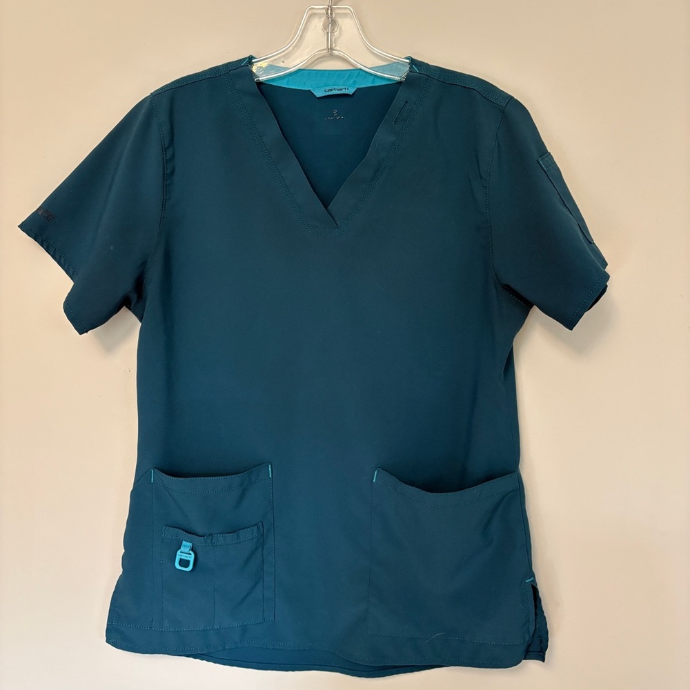 Carhartt Force Scrub Top Womens S Dk Blue  V-Neck Pockets Stretch Medical Vet